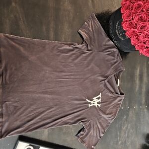 William Rast Brown Tee with Pink and White Embroidery